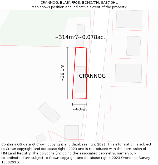 CRANNOG, BLAENFFOS, BONCATH, SA37 0HU: Plot and title map