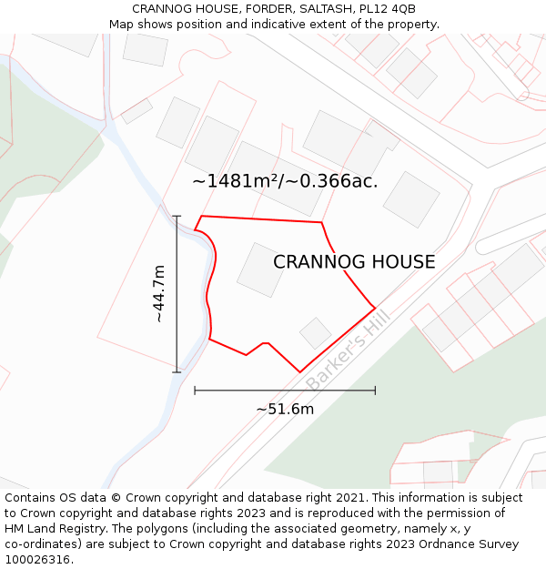 CRANNOG HOUSE, FORDER, SALTASH, PL12 4QB: Plot and title map