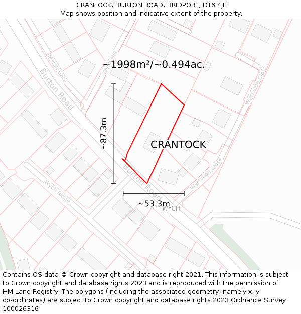 CRANTOCK, BURTON ROAD, BRIDPORT, DT6 4JF: Plot and title map