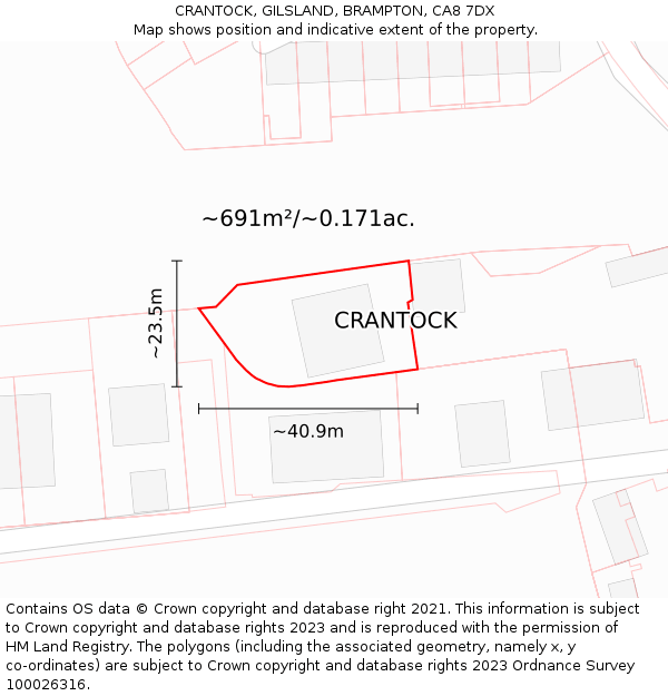 CRANTOCK, GILSLAND, BRAMPTON, CA8 7DX: Plot and title map