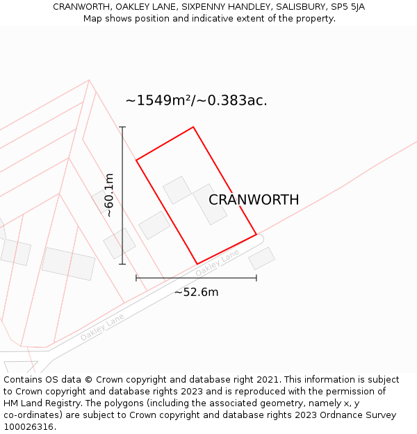 CRANWORTH, OAKLEY LANE, SIXPENNY HANDLEY, SALISBURY, SP5 5JA: Plot and title map