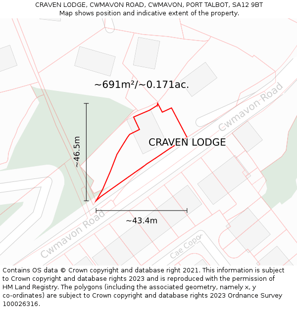 CRAVEN LODGE, CWMAVON ROAD, CWMAVON, PORT TALBOT, SA12 9BT: Plot and title map