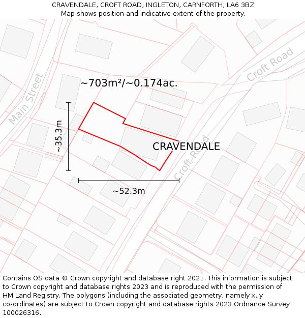 CRAVENDALE, CROFT ROAD, INGLETON, CARNFORTH, LA6 3BZ: Plot and title map
