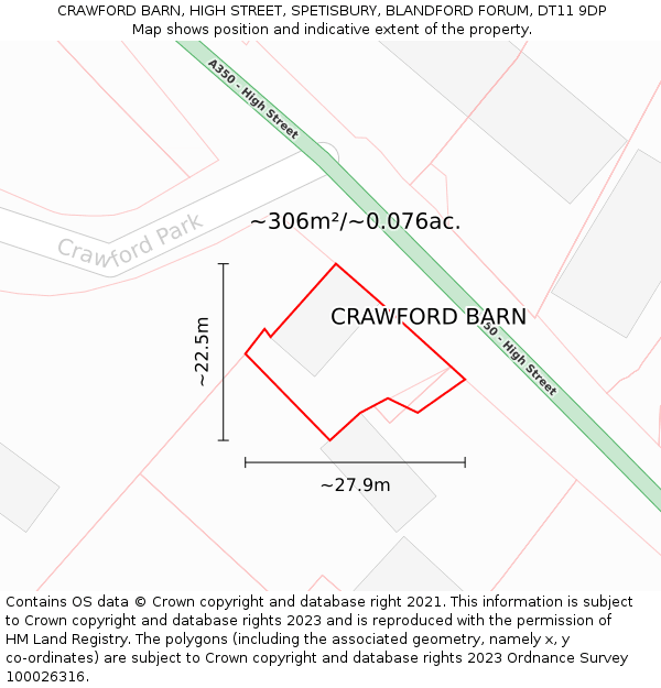 CRAWFORD BARN, HIGH STREET, SPETISBURY, BLANDFORD FORUM, DT11 9DP: Plot and title map