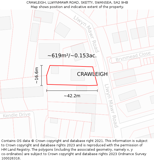 CRAWLEIGH, LLWYNMAWR ROAD, SKETTY, SWANSEA, SA2 9HB: Plot and title map