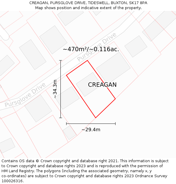 CREAGAN, PURSGLOVE DRIVE, TIDESWELL, BUXTON, SK17 8PA: Plot and title map