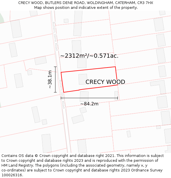 CRECY WOOD, BUTLERS DENE ROAD, WOLDINGHAM, CATERHAM, CR3 7HX: Plot and title map