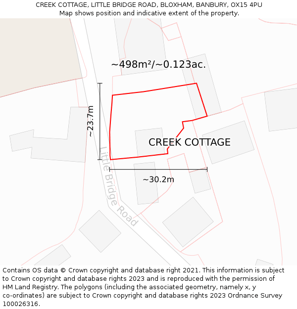 CREEK COTTAGE, LITTLE BRIDGE ROAD, BLOXHAM, BANBURY, OX15 4PU: Plot and title map
