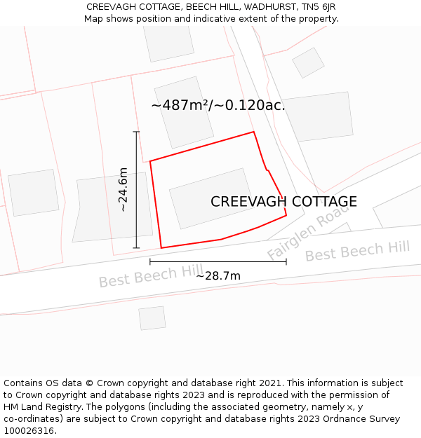 CREEVAGH COTTAGE, BEECH HILL, WADHURST, TN5 6JR: Plot and title map