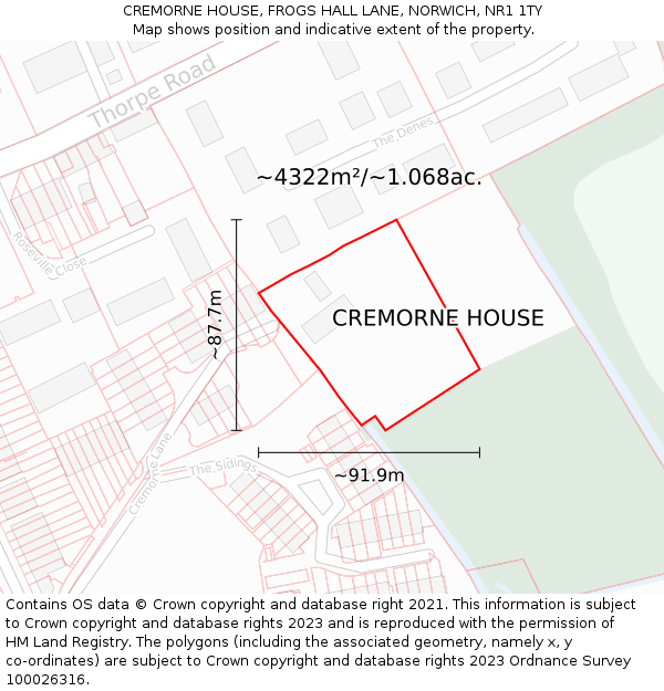 CREMORNE HOUSE, FROGS HALL LANE, NORWICH, NR1 1TY: Plot and title map