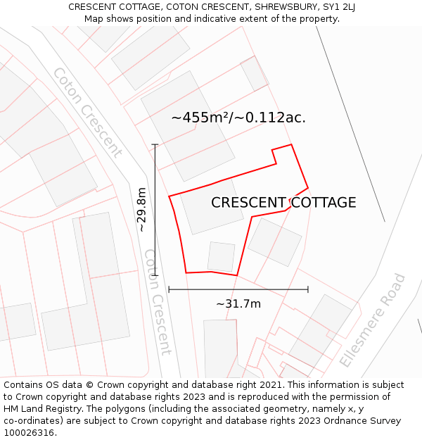 CRESCENT COTTAGE, COTON CRESCENT, SHREWSBURY, SY1 2LJ: Plot and title map