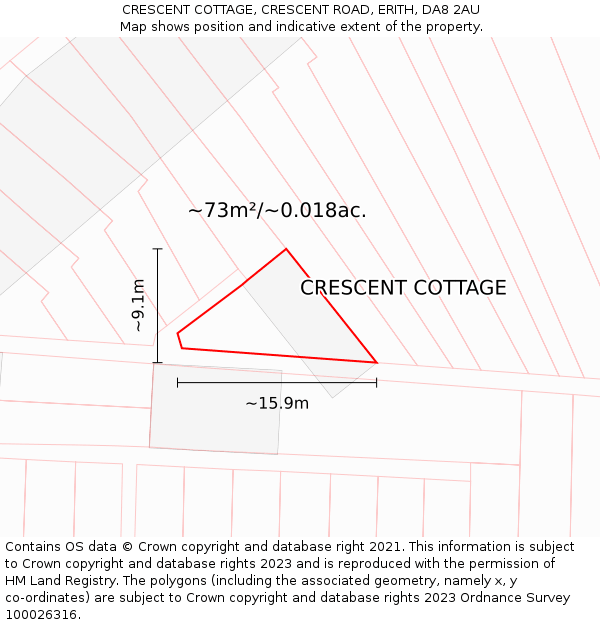 CRESCENT COTTAGE, CRESCENT ROAD, ERITH, DA8 2AU: Plot and title map