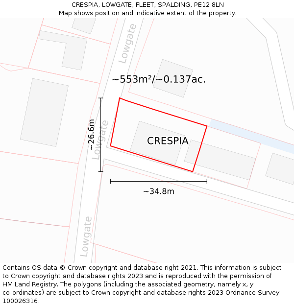 CRESPIA, LOWGATE, FLEET, SPALDING, PE12 8LN: Plot and title map
