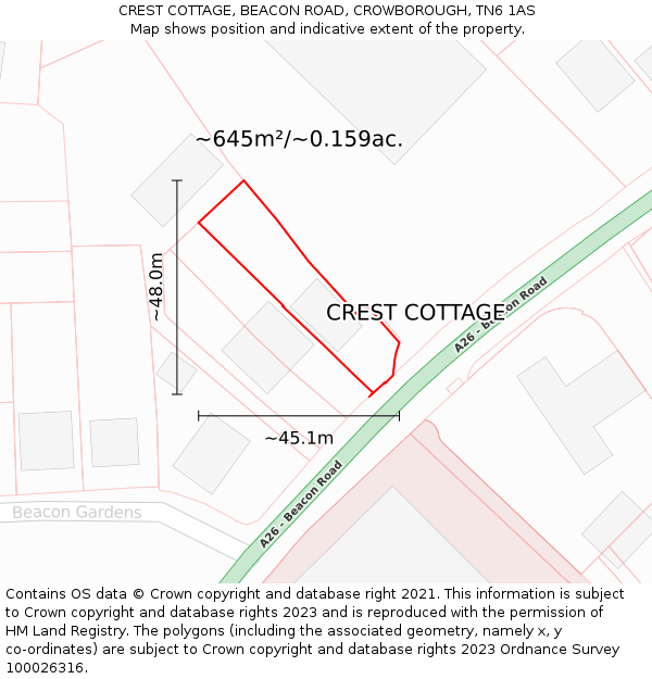 CREST COTTAGE, BEACON ROAD, CROWBOROUGH, TN6 1AS: Plot and title map