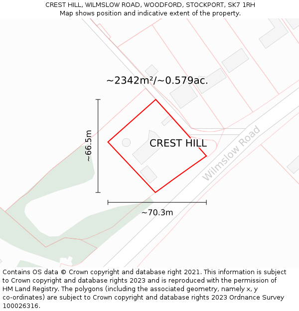 CREST HILL, WILMSLOW ROAD, WOODFORD, STOCKPORT, SK7 1RH: Plot and title map
