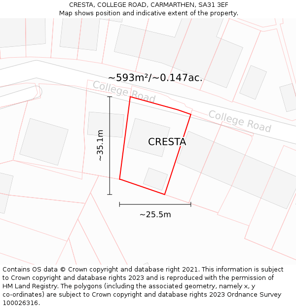 CRESTA, COLLEGE ROAD, CARMARTHEN, SA31 3EF: Plot and title map