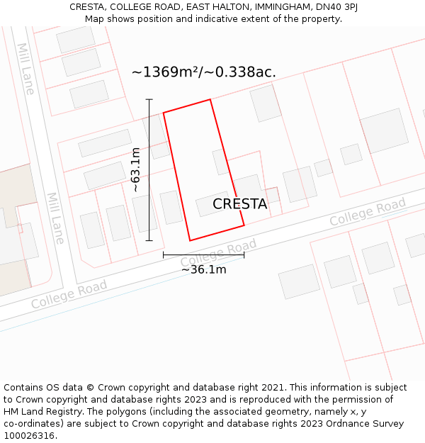 CRESTA, COLLEGE ROAD, EAST HALTON, IMMINGHAM, DN40 3PJ: Plot and title map