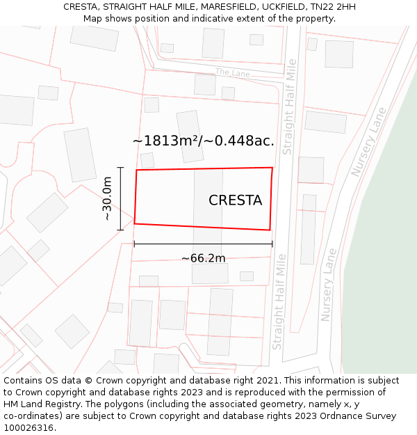 CRESTA, STRAIGHT HALF MILE, MARESFIELD, UCKFIELD, TN22 2HH: Plot and title map