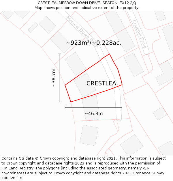 CRESTLEA, MERROW DOWN DRIVE, SEATON, EX12 2JQ: Plot and title map
