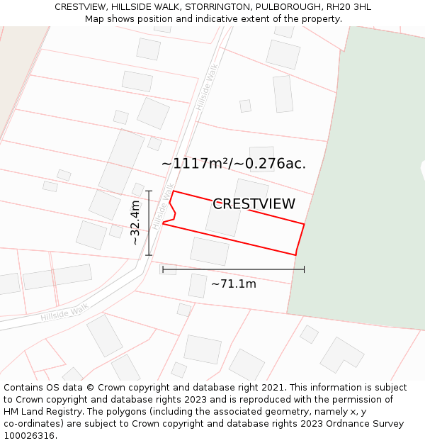 CRESTVIEW, HILLSIDE WALK, STORRINGTON, PULBOROUGH, RH20 3HL: Plot and title map