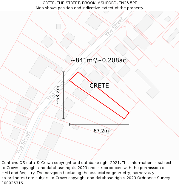 CRETE, THE STREET, BROOK, ASHFORD, TN25 5PF: Plot and title map