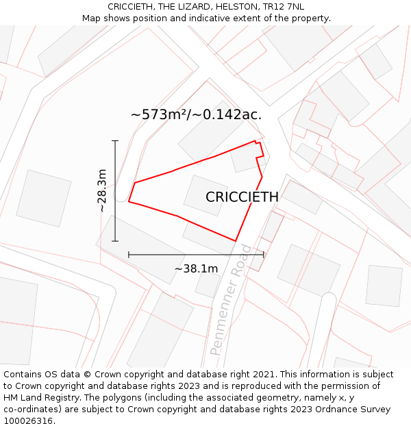 CRICCIETH, THE LIZARD, HELSTON, TR12 7NL: Plot and title map