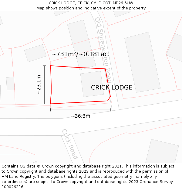 CRICK LODGE, CRICK, CALDICOT, NP26 5UW: Plot and title map