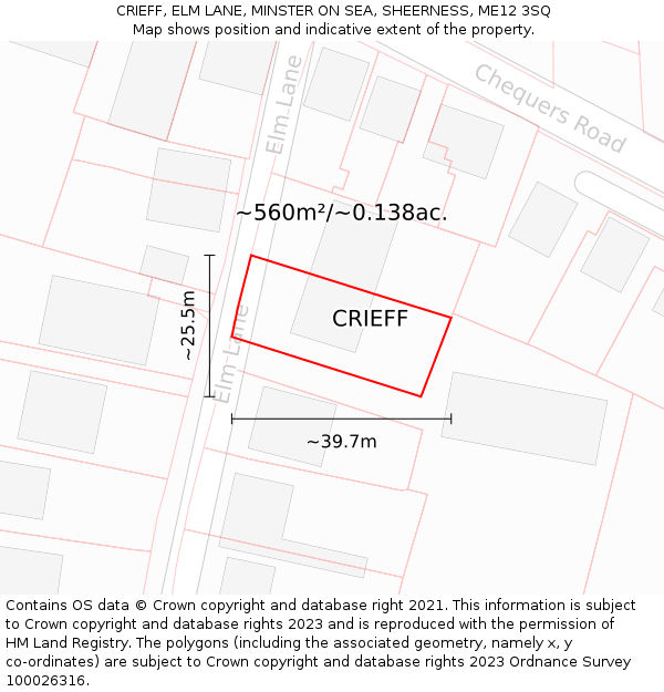 CRIEFF, ELM LANE, MINSTER ON SEA, SHEERNESS, ME12 3SQ: Plot and title map