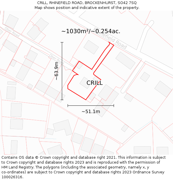 CRILL, RHINEFIELD ROAD, BROCKENHURST, SO42 7SQ: Plot and title map