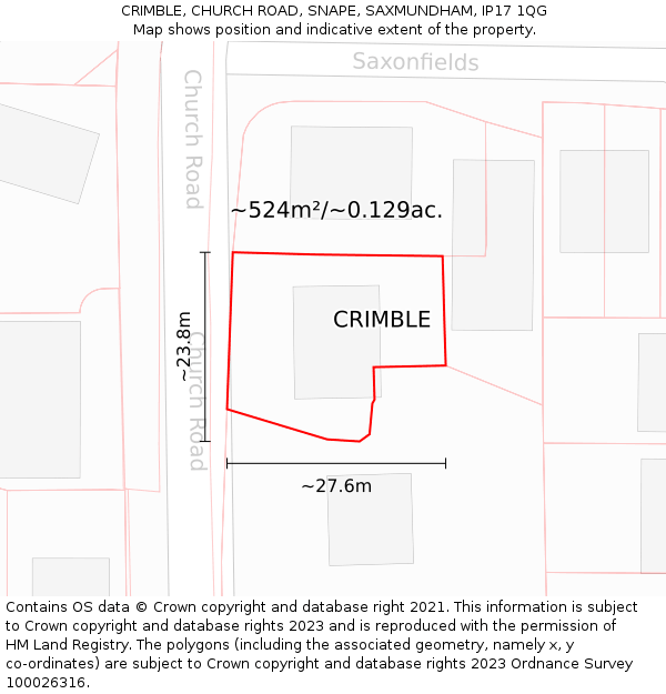 CRIMBLE, CHURCH ROAD, SNAPE, SAXMUNDHAM, IP17 1QG: Plot and title map