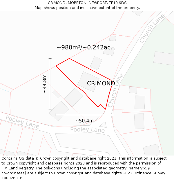 CRIMOND, MORETON, NEWPORT, TF10 9DS: Plot and title map