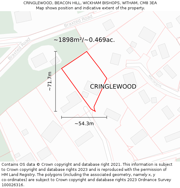 CRINGLEWOOD, BEACON HILL, WICKHAM BISHOPS, WITHAM, CM8 3EA: Plot and title map