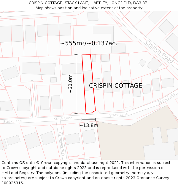 CRISPIN COTTAGE, STACK LANE, HARTLEY, LONGFIELD, DA3 8BL: Plot and title map