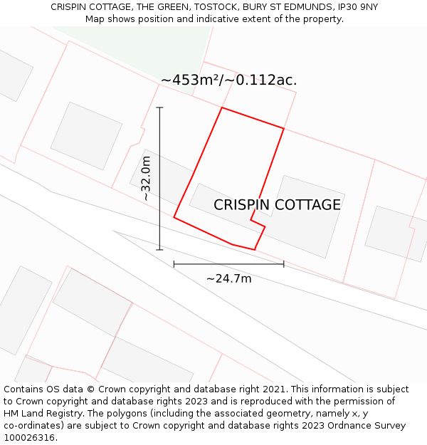 CRISPIN COTTAGE, THE GREEN, TOSTOCK, BURY ST EDMUNDS, IP30 9NY: Plot and title map