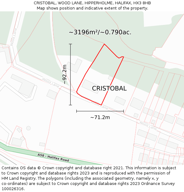 CRISTOBAL, WOOD LANE, HIPPERHOLME, HALIFAX, HX3 8HB: Plot and title map