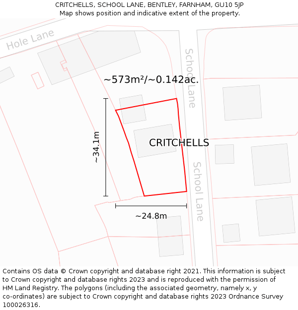 CRITCHELLS, SCHOOL LANE, BENTLEY, FARNHAM, GU10 5JP: Plot and title map