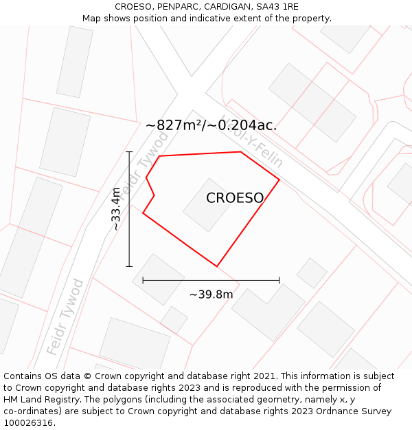 CROESO, PENPARC, CARDIGAN, SA43 1RE: Plot and title map