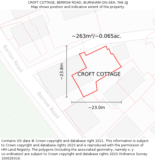 CROFT COTTAGE, BERROW ROAD, BURNHAM-ON-SEA, TA8 2JJ: Plot and title map