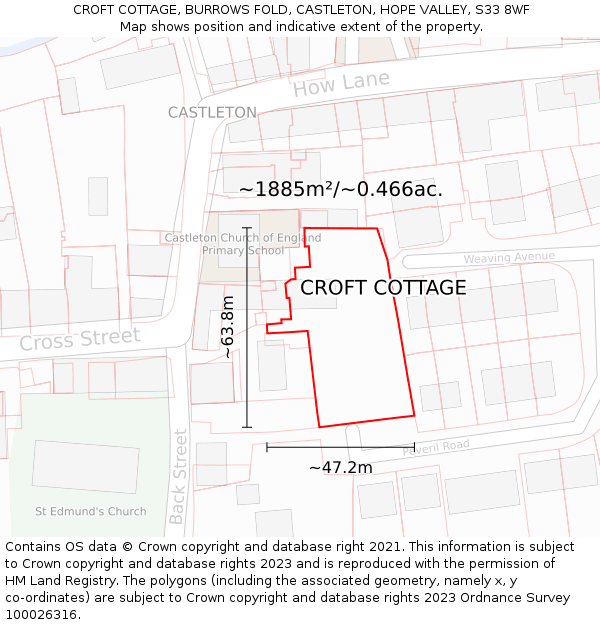CROFT COTTAGE, BURROWS FOLD, CASTLETON, HOPE VALLEY, S33 8WF: Plot and title map