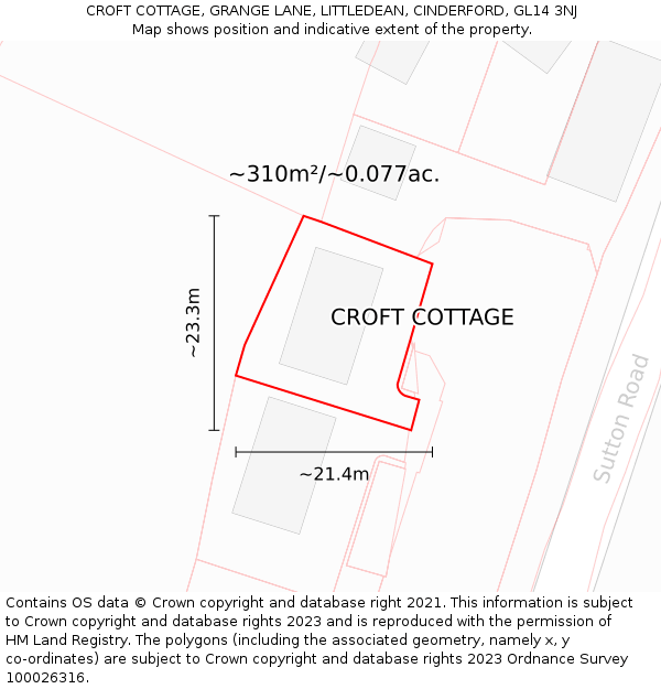 CROFT COTTAGE, GRANGE LANE, LITTLEDEAN, CINDERFORD, GL14 3NJ: Plot and title map