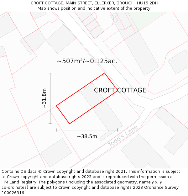CROFT COTTAGE, MAIN STREET, ELLERKER, BROUGH, HU15 2DH: Plot and title map