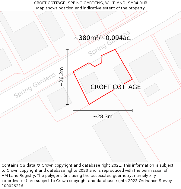 CROFT COTTAGE, SPRING GARDENS, WHITLAND, SA34 0HR: Plot and title map