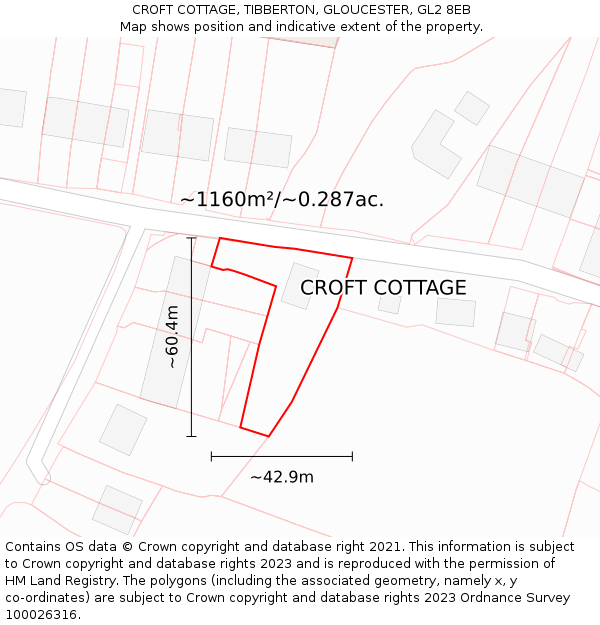 CROFT COTTAGE, TIBBERTON, GLOUCESTER, GL2 8EB: Plot and title map