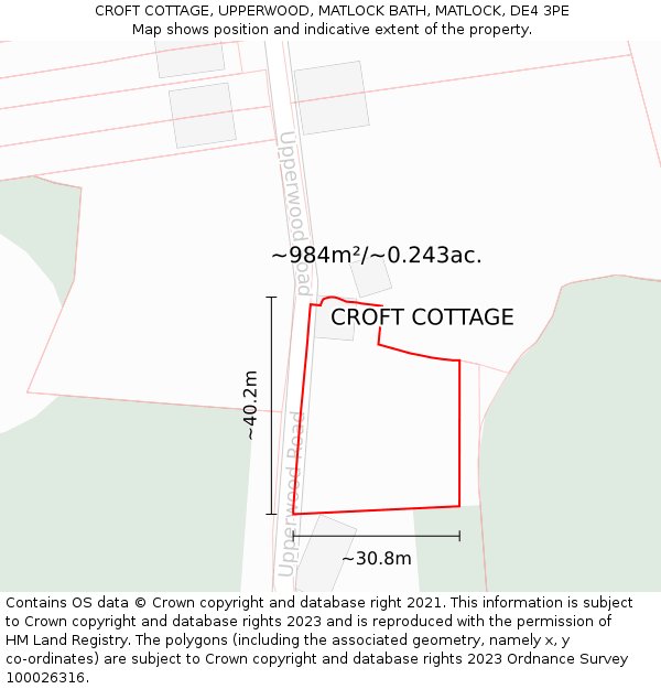 CROFT COTTAGE, UPPERWOOD, MATLOCK BATH, MATLOCK, DE4 3PE: Plot and title map