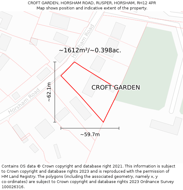 CROFT GARDEN, HORSHAM ROAD, RUSPER, HORSHAM, RH12 4PR: Plot and title map