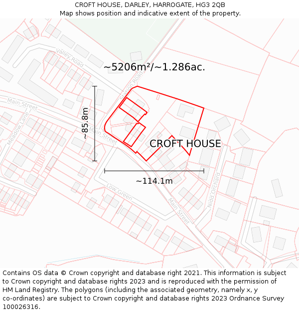 CROFT HOUSE, DARLEY, HARROGATE, HG3 2QB: Plot and title map