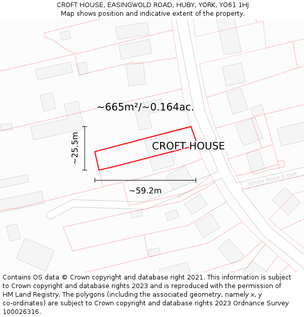 CROFT HOUSE, EASINGWOLD ROAD, HUBY, YORK, YO61 1HJ: Plot and title map