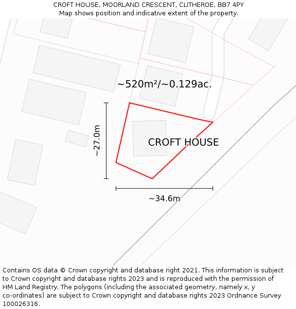 CROFT HOUSE, MOORLAND CRESCENT, CLITHEROE, BB7 4PY: Plot and title map