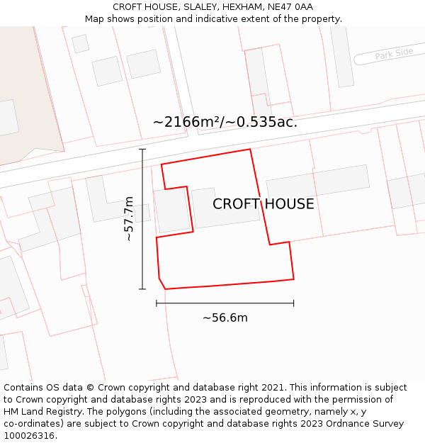CROFT HOUSE, SLALEY, HEXHAM, NE47 0AA: Plot and title map