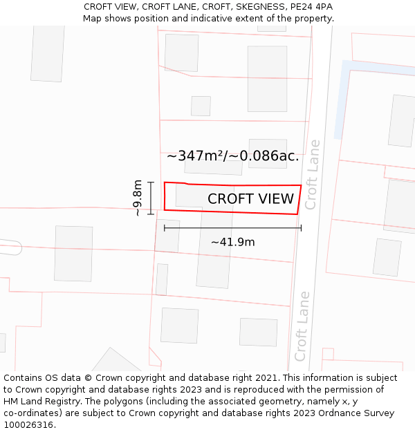 CROFT VIEW, CROFT LANE, CROFT, SKEGNESS, PE24 4PA: Plot and title map